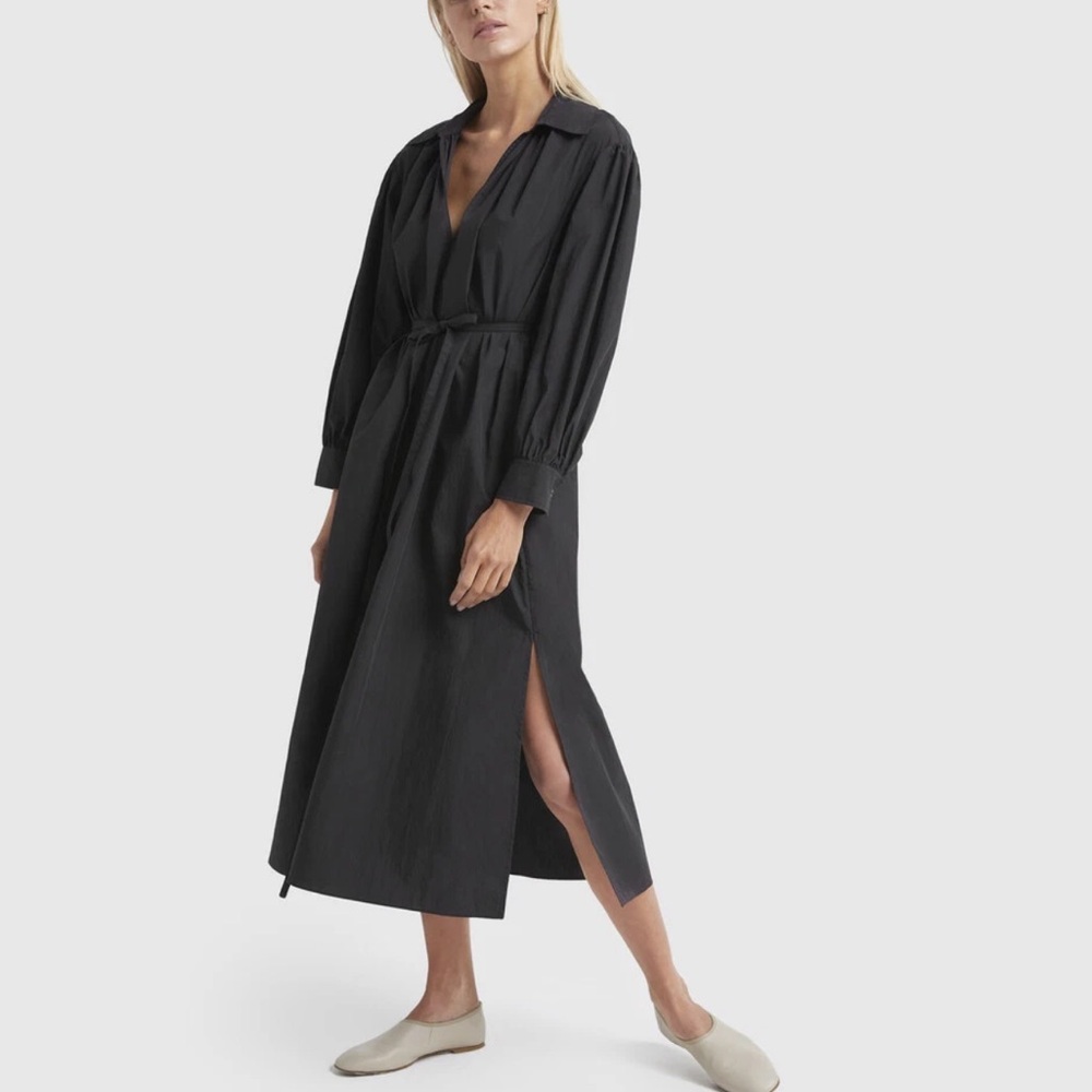 NWT CO COLLECTION ESSENTIALS Quiet Luxury Poplin Black Tie Dress Medium